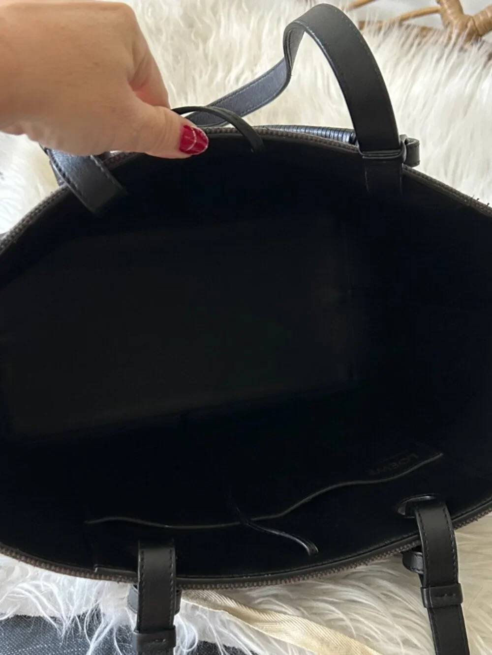 Loewe Anagram Tote in Leather & Canvas Black & Gray-Laptop, Travel, Work